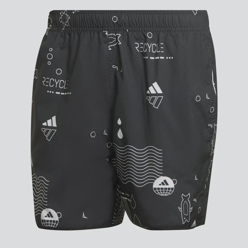 SHORT LENGTH GRAPHIC REVERSIBLE SWIM SHORTS - Black / White