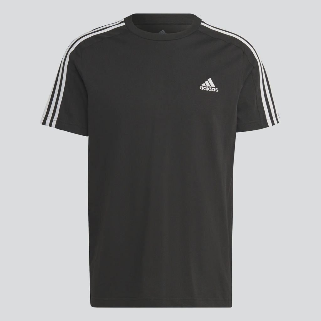 ESSENTIALS SINGLE JERSEY 3-STRIPES T-SHIRT - Black / White