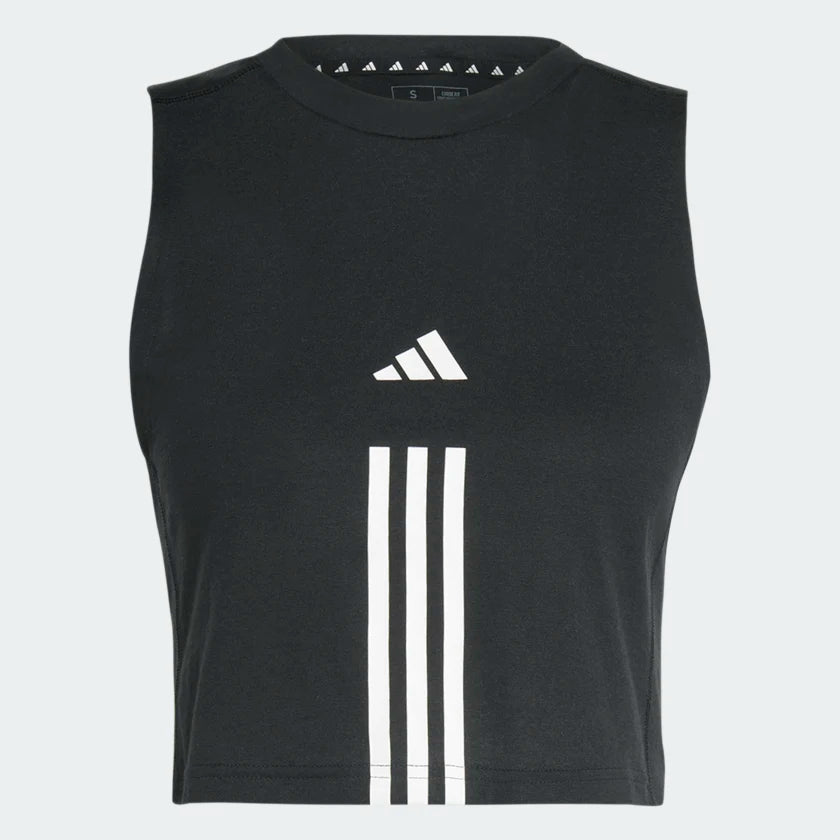 TRAIN ESSENTIALS TRAIN COTTON 3-STRIPES CROP TANK TOP - Black / White