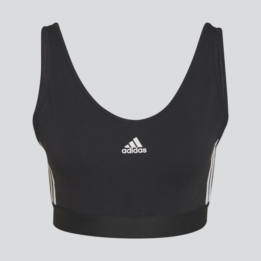 ESSENTIALS 3-STRIPES CROP TOP WITH REMOVABLE PADS - Black / White