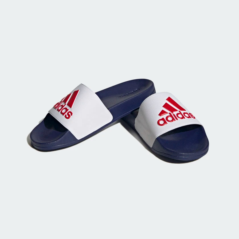 ADILETTE SHOWER SLIDES - Ftwr White / Better Scarlet / Victory Blue