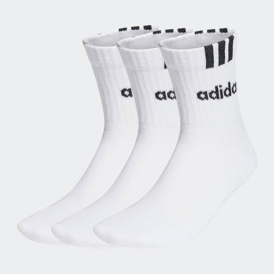 3-STRIPES LINEAR HALF-CREW CUSHIONED SOCKS 3 PAIRS - White / Black - HT3437