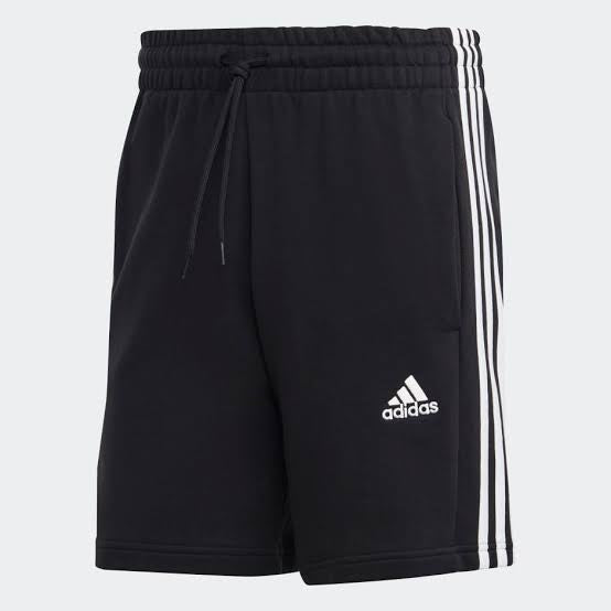 ESSENTIALS FRENCH TERRY 3-STRIPES SHORTS - Black