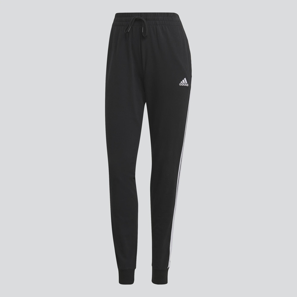 ESSENTIALS SINGLE JERSEY 3-STRIPES JOGGERS - Black / White