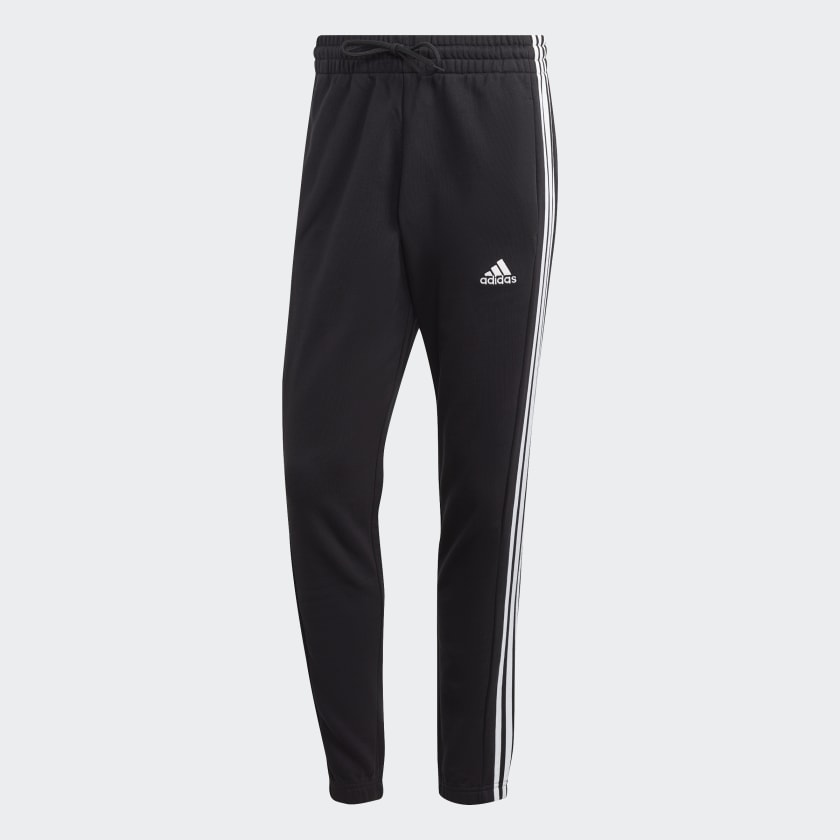 ESSENTIALS FRENCH TERRY TAPERED ELASTIC CUFF 3-STRIPES JOGGERS - Black / White