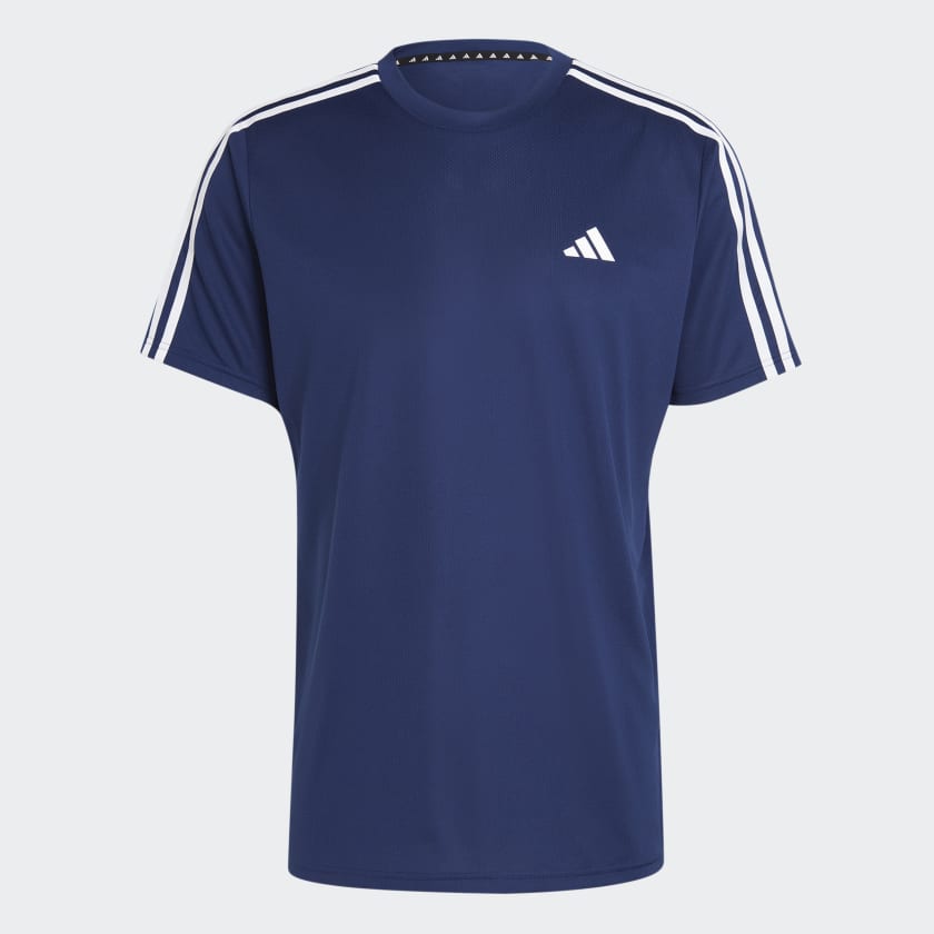 TRAIN ESSENTIALS 3-STRIPES TRAINING T-SHIRT - Dark Blue / White