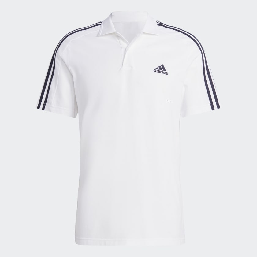 ESSENTIALS PIQUÉ EMBROIDERED SMALL LOGO 3-STRIPES POLO SHIRT - White / Black