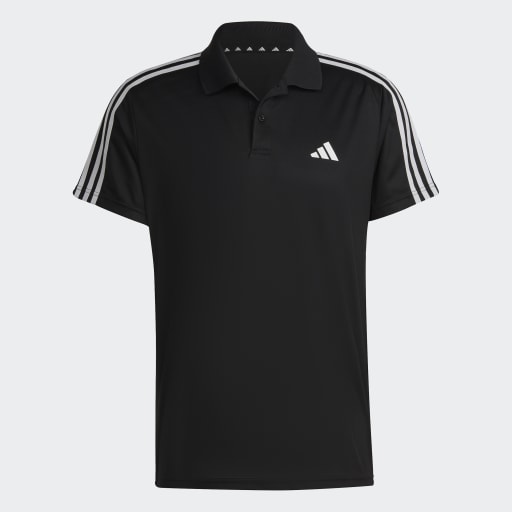 TRAIN ESSENTIALS PIQUÉ 3-STRIPES TRAINING POLO SHIRT - Black / White