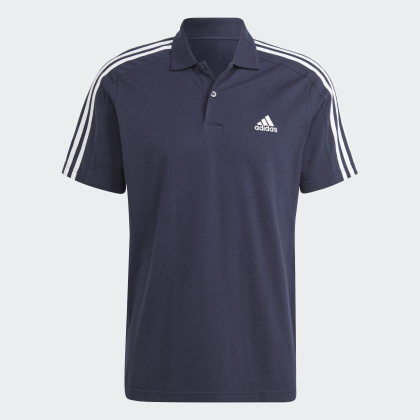 ESSENTIALS PIQUÉ EMBROIDERED SMALL LOGO 3-STRIPES POLO SHIRT - Legend Ink / White