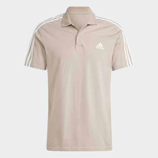 ESSENTIALS PIQUÉ EMBROIDERED SMALL LOGO 3-STRIPES POLO SHIRT - Wonder Taupe / White