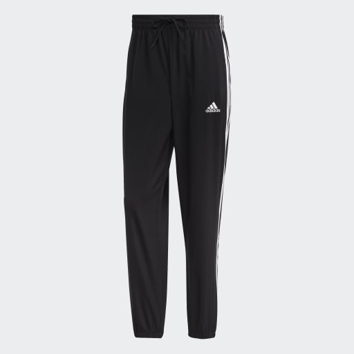 AEROREADY ESSENTIALS ELASTIC CUFF WOVEN 3-STRIPES TRACKSUIT BOTTOMS - Black / White