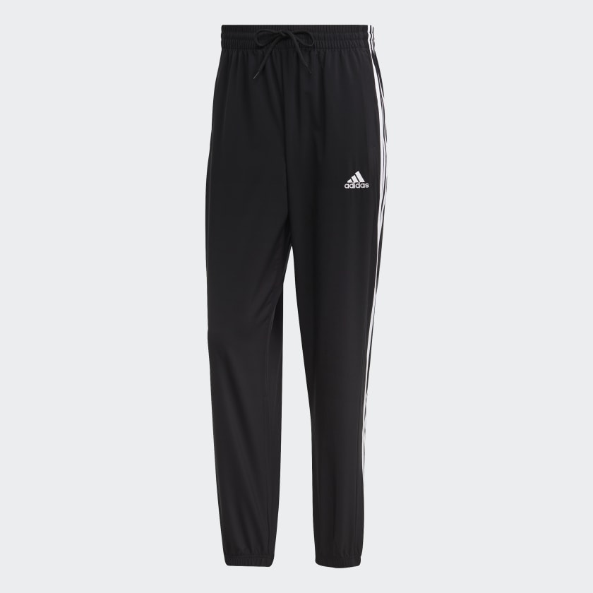 AEROREADY ESSENTIALS ELASTIC CUFF WOVEN 3-STRIPES TRACKSUIT BOTTOMS - Black / White