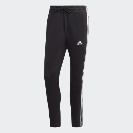 ESSENTIALS SINGLE JERSEY TAPERED OPEN HEM 3-STRIPES JOGGERS - Black / White