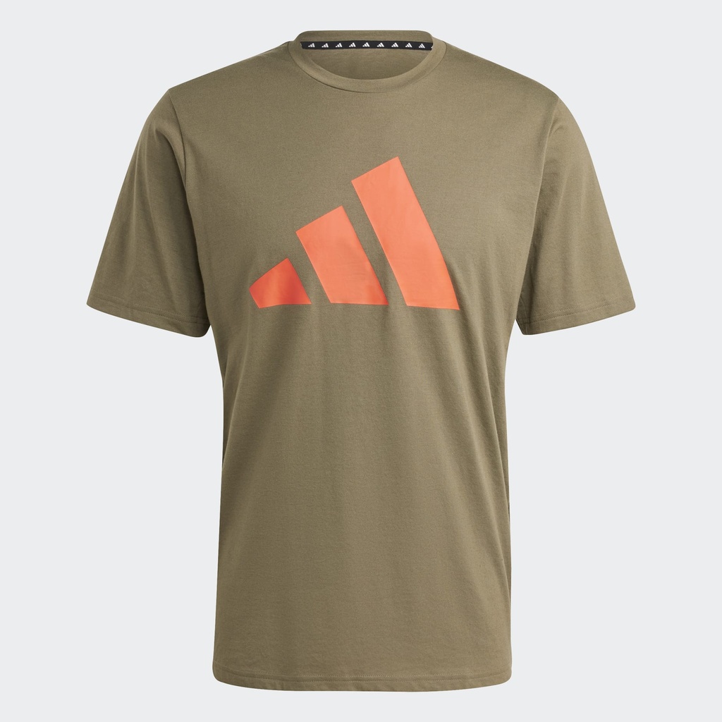 TRAIN ESSENTIALS FEELREADY LOGO TRAINING T-SHIRT - Olive Strata / Bright Red