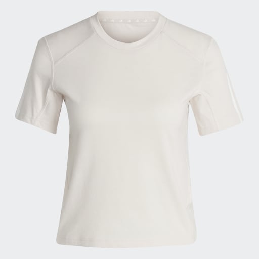 TRAIN ESSENTIALS TRAIN COTTON 3-STRIPES CROP T-SHIRT - Wonder Quartz / White