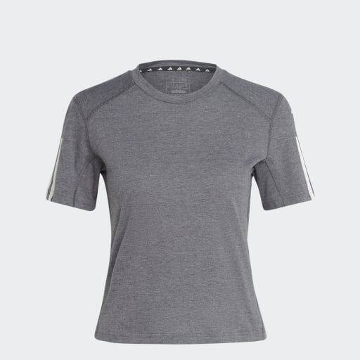 TRAIN ESSENTIALS TRAIN COTTON 3-STRIPES CROP T-SHIRT - Dark Grey Heather / White