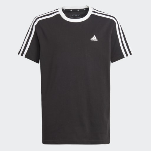 ESSENTIALS 3-STRIPES COTTON LOOSE FIT BOYFRIEND T-SHIRT - Black / White