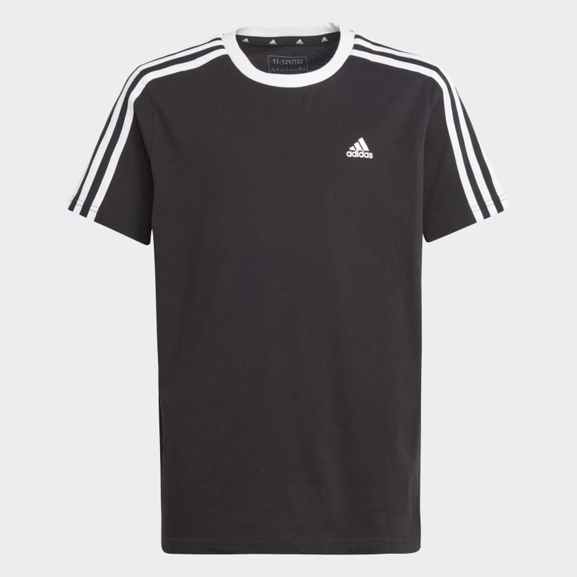 ESSENTIALS 3-STRIPES COTTON LOOSE FIT BOYFRIEND T-SHIRT - Black / White