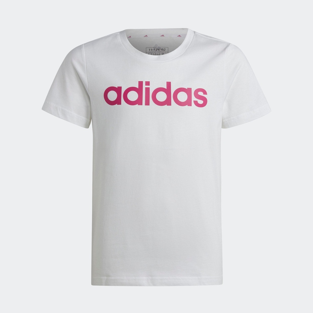 ESSENTIALS LINEAR LOGO COTTON SLIM FIT T-SHIRT - White / Semi Lucid Fuchsia
