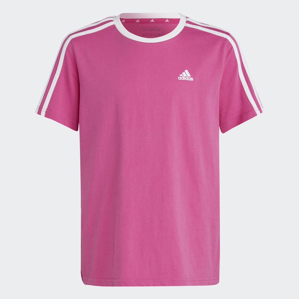 ESSENTIALS 3-STRIPES COTTON LOOSE FIT BOYFRIEND T-SHIRT - Semi Lucid Fuchsia / White