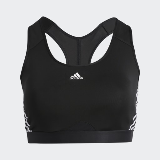 ADIDAS POWERREACT TRAINING MEDIUM-SUPPORT 3-STRIPES BRA (PLUS SIZE) - Black / White