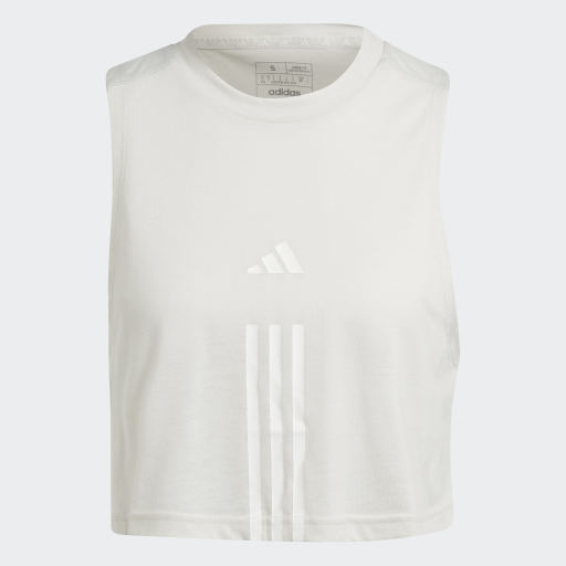TRAIN ESSENTIALS TRAIN COTTON 3-STRIPES CROP TANK TOP - Orbit Grey / White