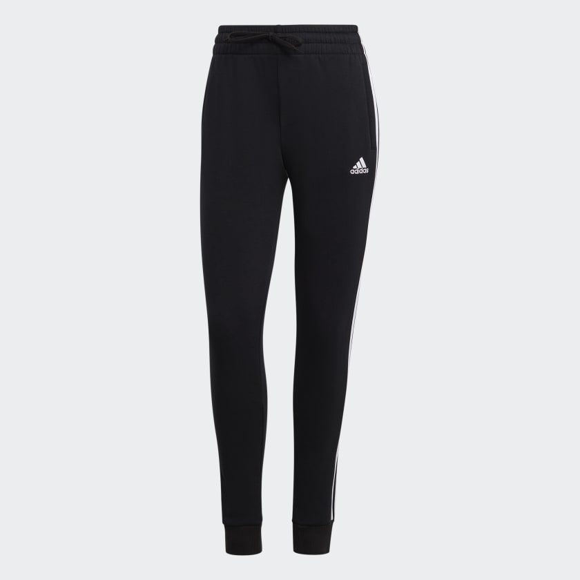 ESSENTIALS 3-STRIPES FLEECE JOGGERS - Black