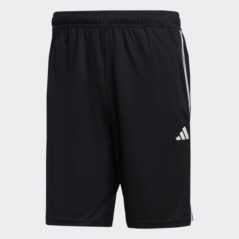 TRAIN ESSENTIALS PIQUÉ 3-STRIPES TRAINING SHORTS - Black / White