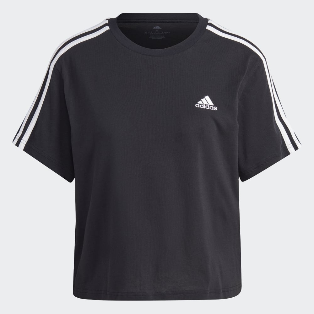ESSENTIALS 3-STRIPES SINGLE JERSEY CROP TOP - Black / White