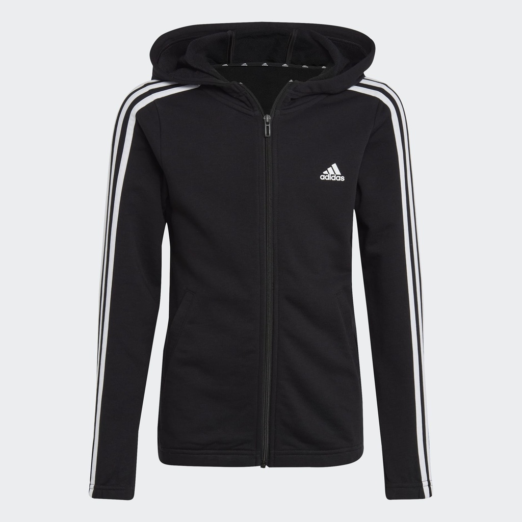 ESSENTIALS 3-STRIPES FULL-ZIP HOODIE - Black / White