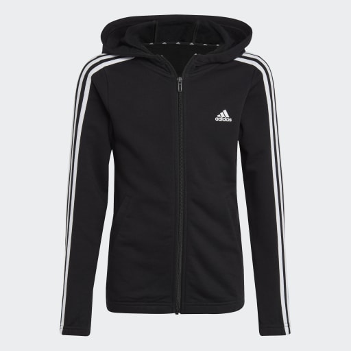ESSENTIALS 3-STRIPES FULL-ZIP HOODIE - Black / White