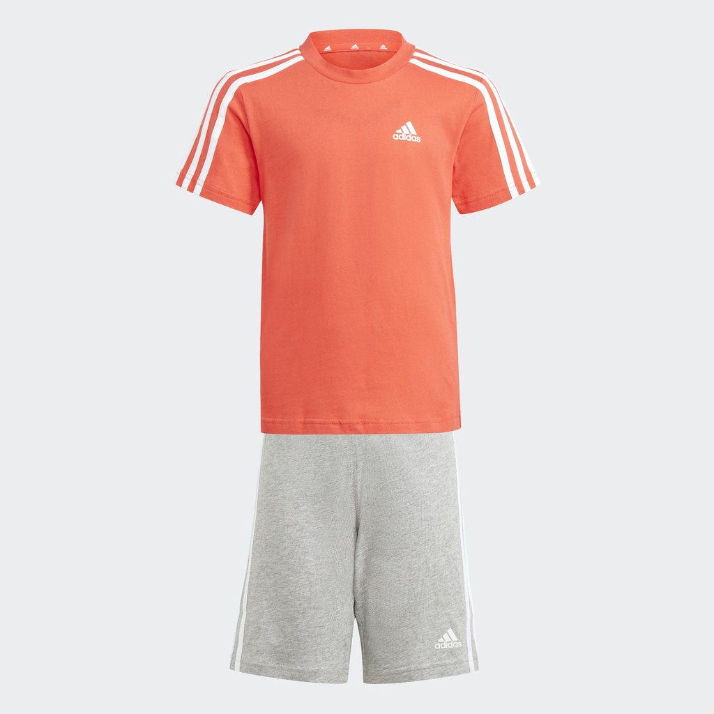 ESSENTIALS 3-STRIPES TEE AND SHORTS SET - Red