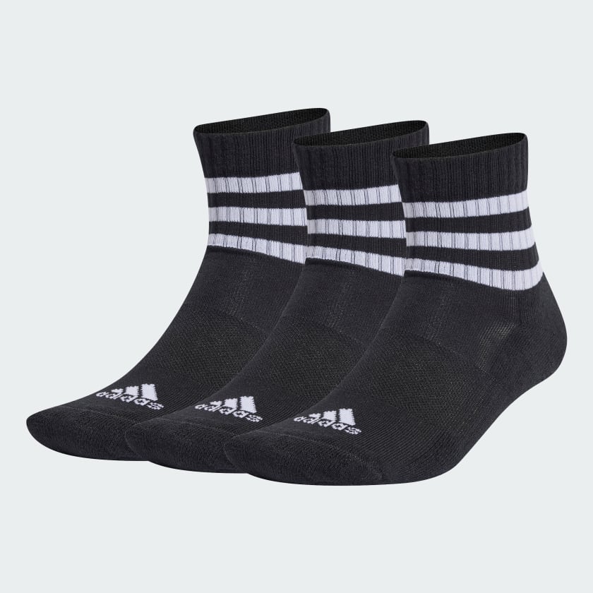 3-STRIPES CUSHIONED SPORTSWEAR MID-CUT SOCKS 3 PAIRS - Black / White