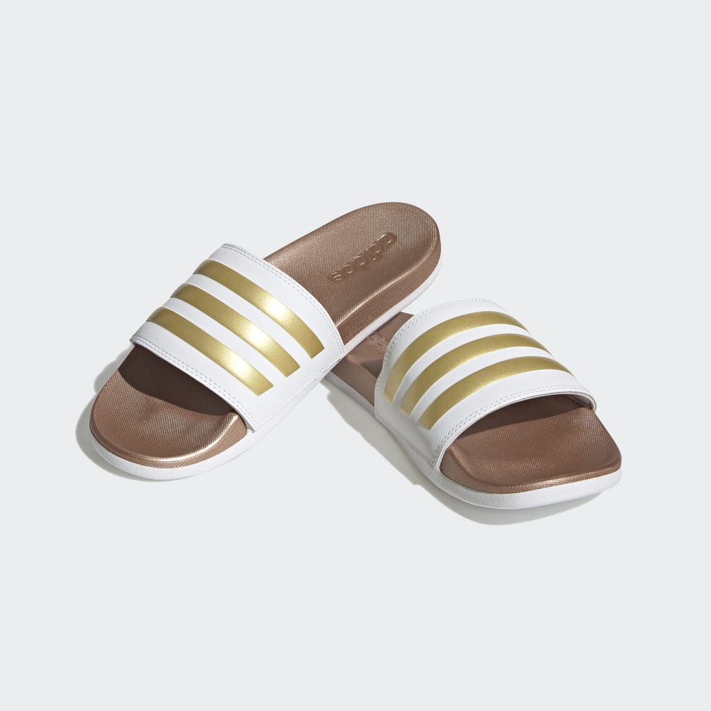 ADILETTE COMFORT SLIDES - Cloud White / Cloud White / Matte Gold