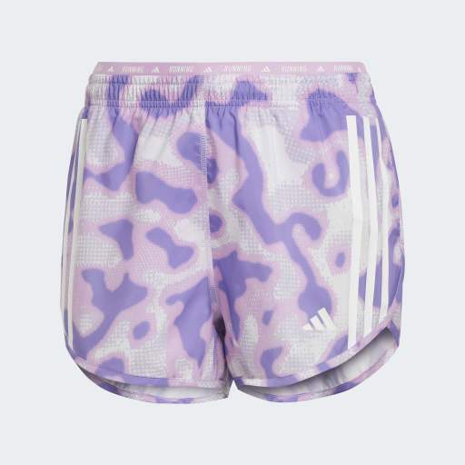 OWN THE RUN 3-STRIPES ALLOVER PRINT SHORTS - Dash Green / Silver Dawn / Bliss Lilac / Magic Lilac