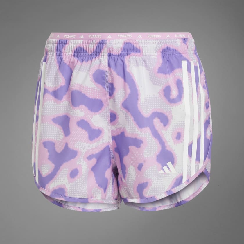 OWN THE RUN 3-STRIPES ALLOVER PRINT SHORTS - Dash Green / Silver Dawn / Bliss Lilac / Magic Lilac