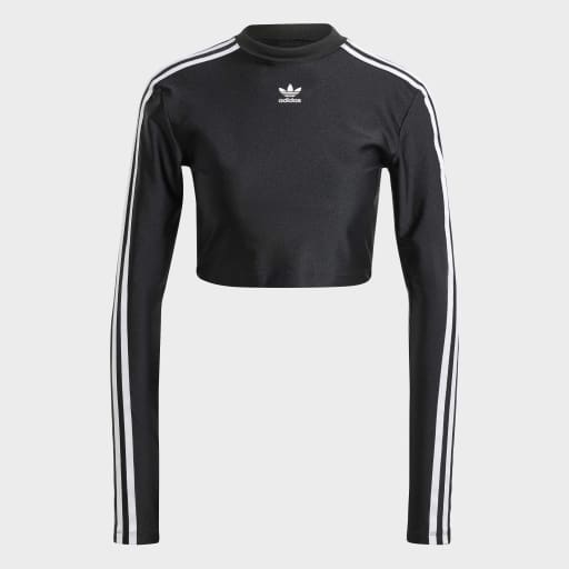 3-STRIPES CROPPED LONG SLEEVE LONG-SLEEVE TOP - Black