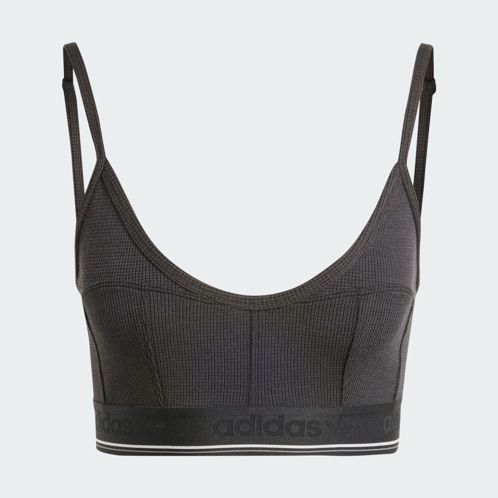 WAFFLE BRA LONG-SLEEVE TOP - Black 