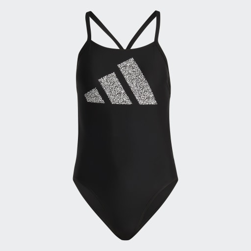 3 BAR LOGO PRINT SWIMSUIT - Black / White