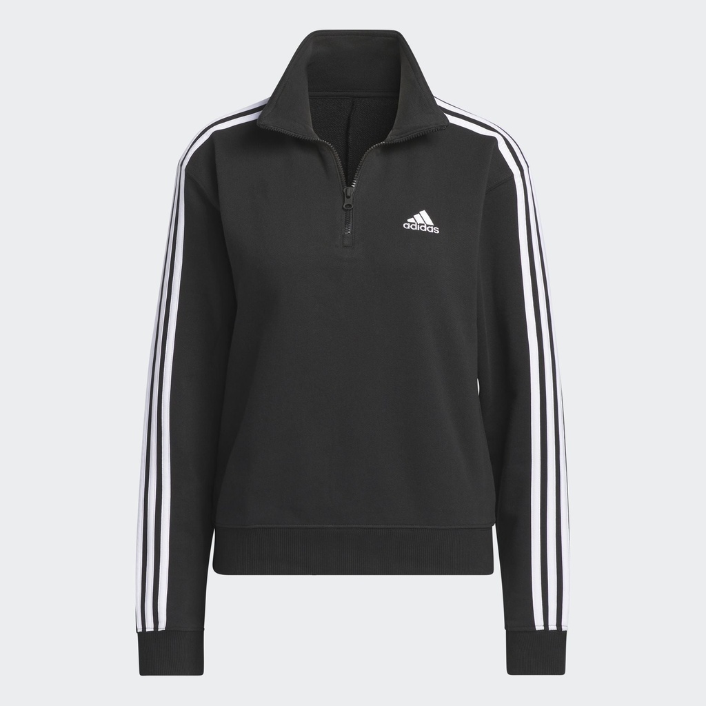 ESSENTIALS 3-STRIPES QUARTER-ZIP SWEATSHIRT - Black / White