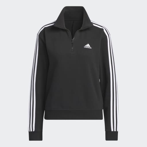 ESSENTIALS 3-STRIPES QUARTER-ZIP SWEATSHIRT - Black / White