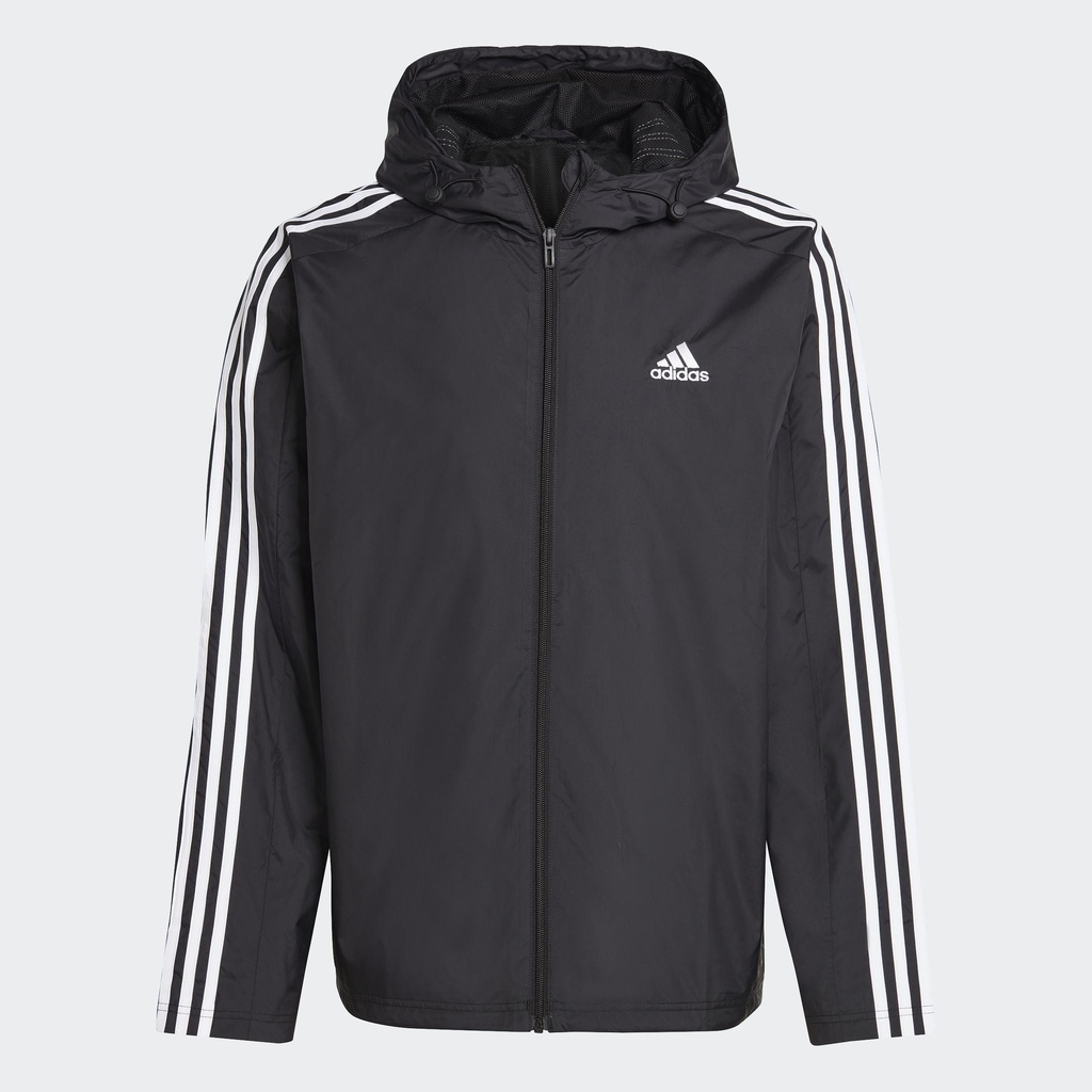 ESSENTIALS 3-STRIPES WOVEN WINDBREAKER - Black