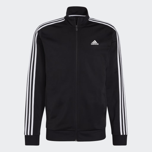 ESSENTIALS WARM-UP 3-STRIPES TRACK JACKET - Black / White