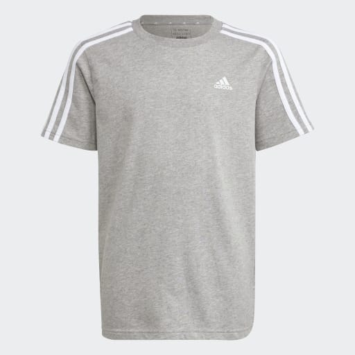 ESSENTIALS 3-STRIPES COTTON T-SHIRT - Medium Grey Heather / White