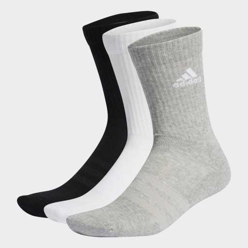 CUSHIONED CREW SOCKS 3 PAIRS - Medium Grey Heather / White / Black