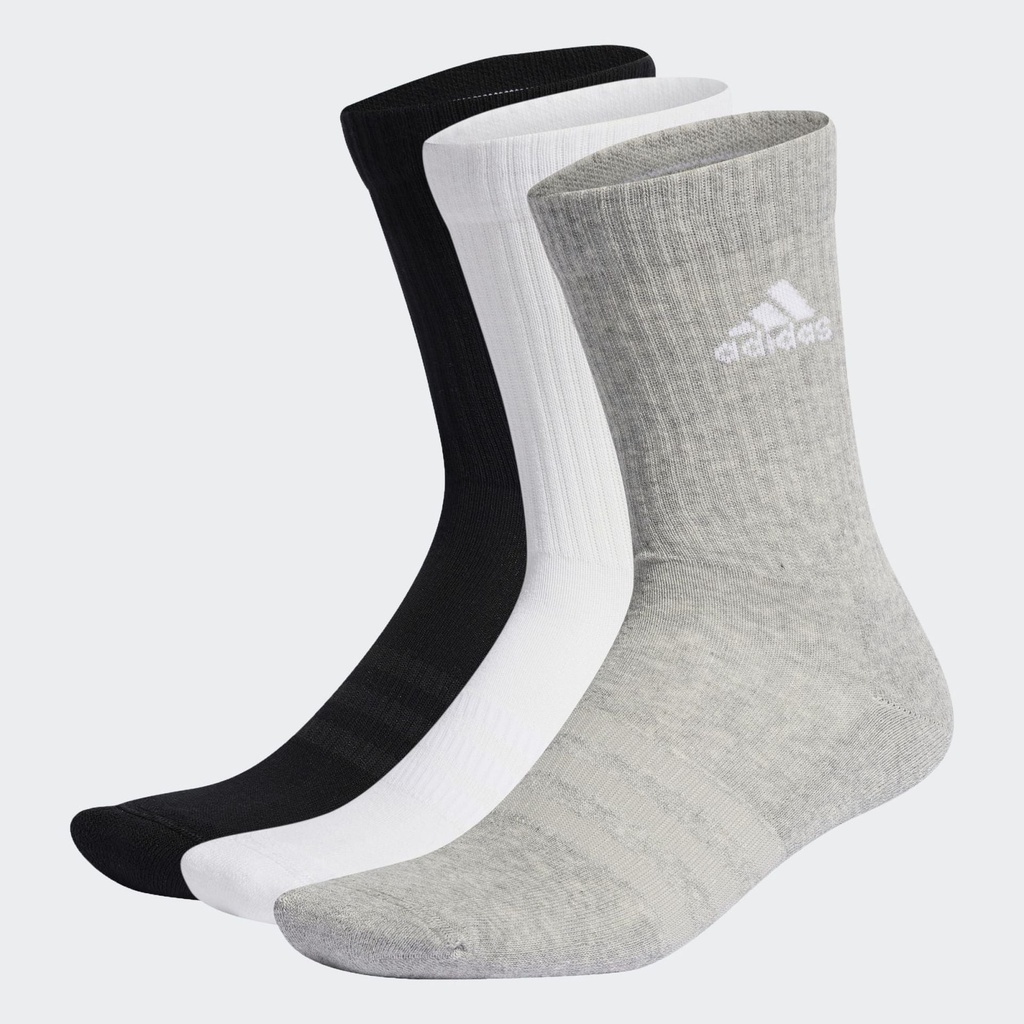 CUSHIONED CREW SOCKS 3 PAIRS - Medium Grey Heather / White / Black
