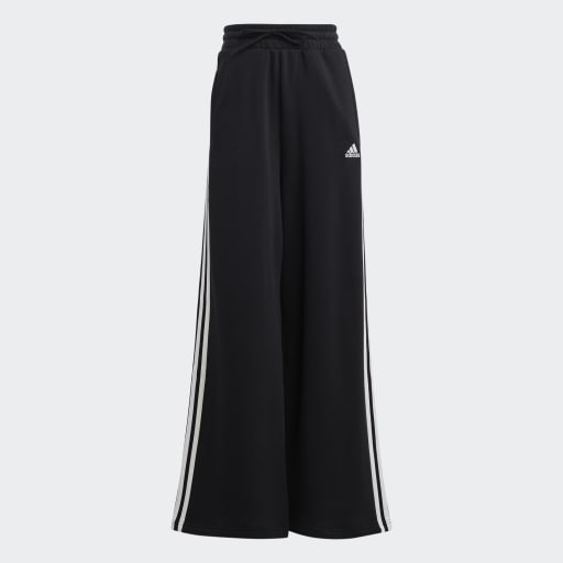 ESSENTIALS 3 - STRIPES FRENCH TERRY WIDE JOGGERS - Black / White