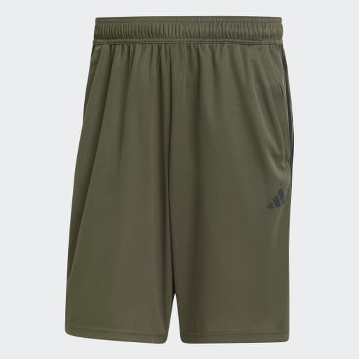 TRAIN ESSENTIALS PIQUÉ 3-STRIPES TRAINING SHORTS - Shadow Olive / Black