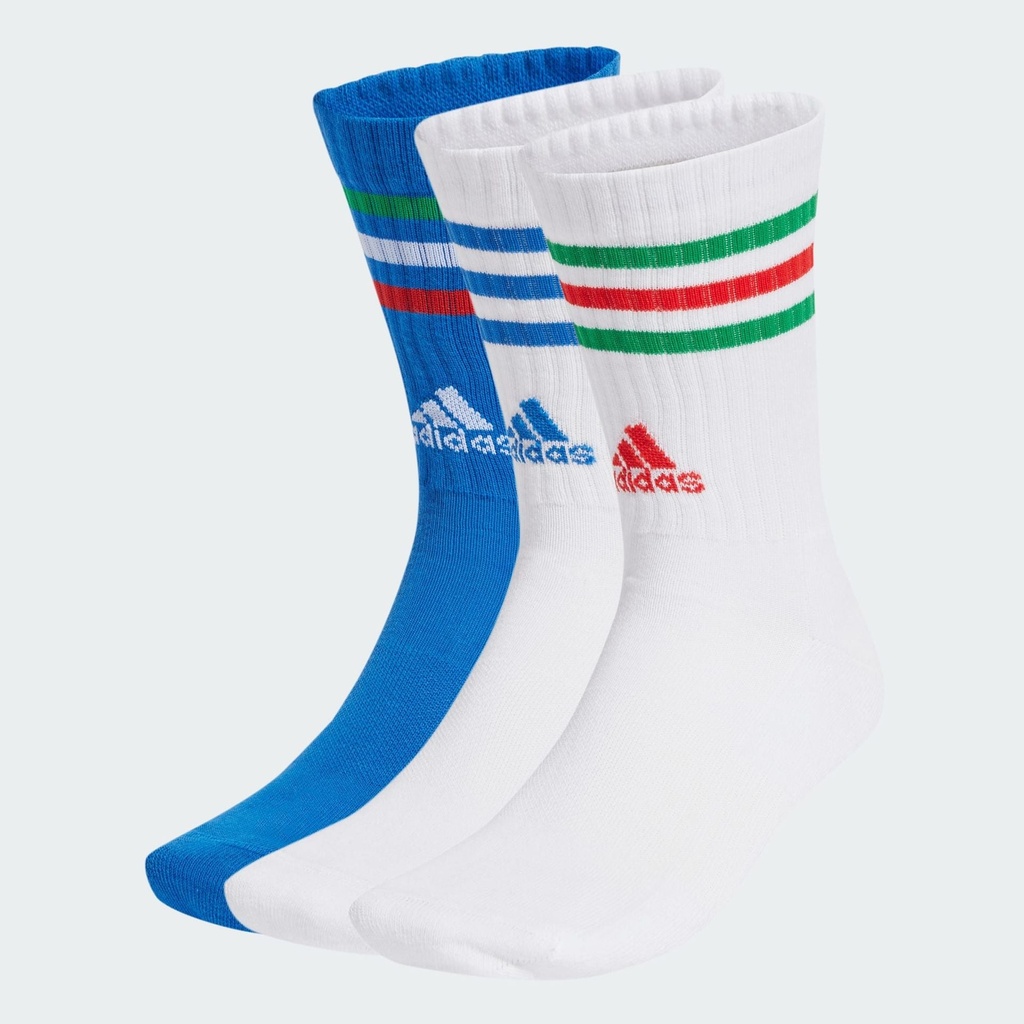 3-STRIPES CUSHIONED CREW SOCKS 3 PAIRS - White / Blue / White