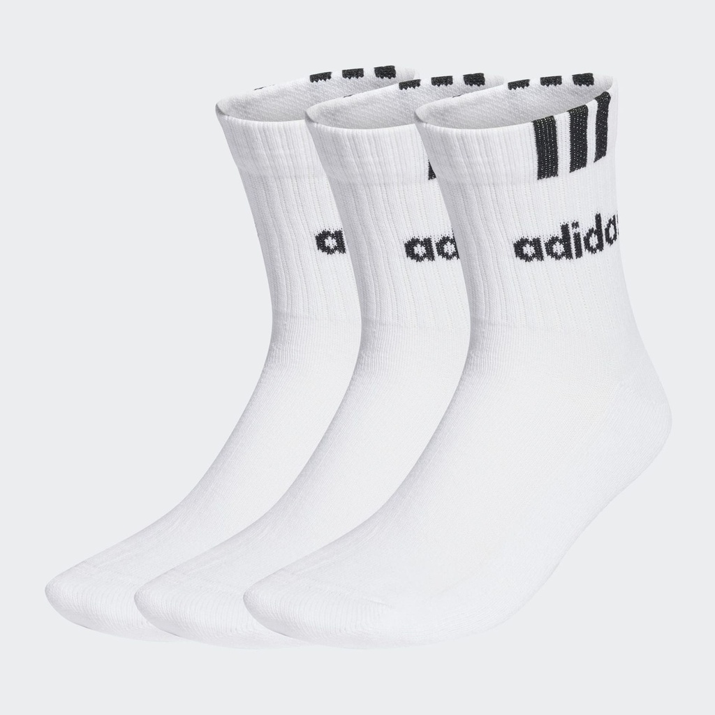 3-STRIPES LINEAR HALF-CREW CUSHIONED SOCKS 3 PAIRS - White / Black